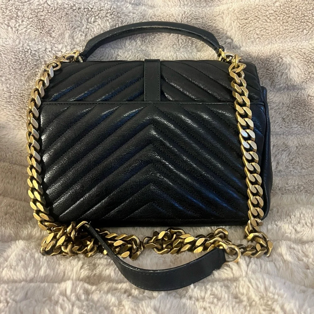Saint Laurent Black Quilted Leather Shoulder Bag with Gold Hardware - Picture 2 of 15
